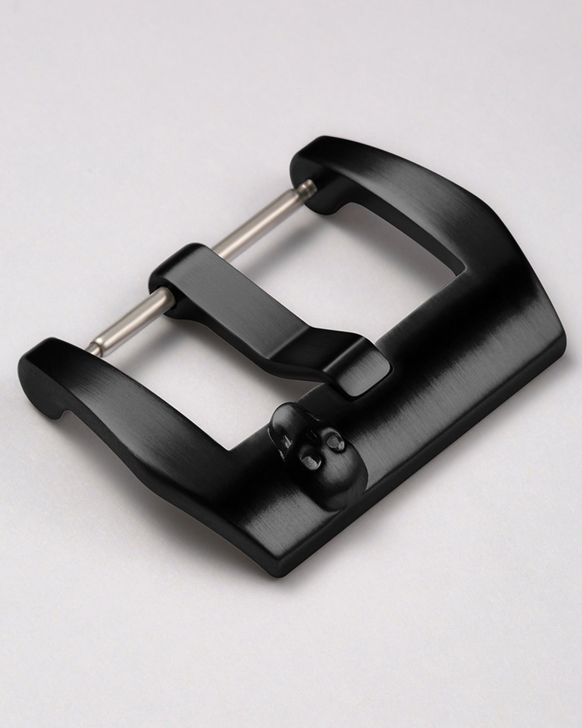 Black 316L Stainless Steel Trapezoid Pre-V Style Watch Buckle with Gothic Skull Relief | Matte Brushed Finish