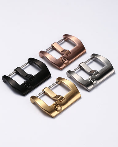 Black 316L Stainless Steel Trapezoid Pre-V Style Watch Buckle with Gothic Skull Relief | Matte Brushed Finish