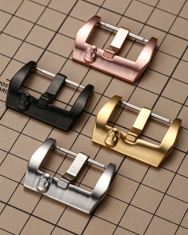 Black 316L Stainless Steel Trapezoid Pre-V Style Watch Buckle with Gothic Skull Relief | Matte Brushed Finish