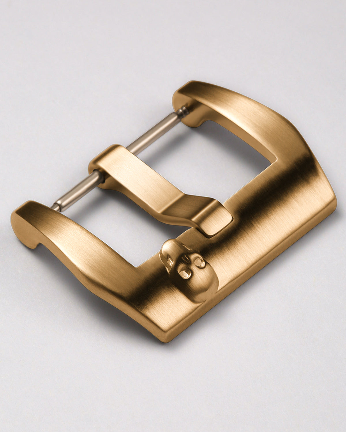 Gold 316L Stainless Steel Trapezoid Pre-V Style Watch Buckle with Gothic Skull Relief | Matte Brushed Finish