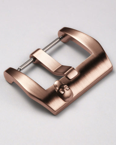 Rose Gold 316L Stainless Steel Trapezoid Pre-V Style Watch Buckle with Gothic Skull Relief | Matte Brushed Finish