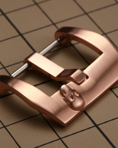 Rose Gold 316L Stainless Steel Trapezoid Pre-V Style Watch Buckle with Gothic Skull Relief | Matte Brushed Finish