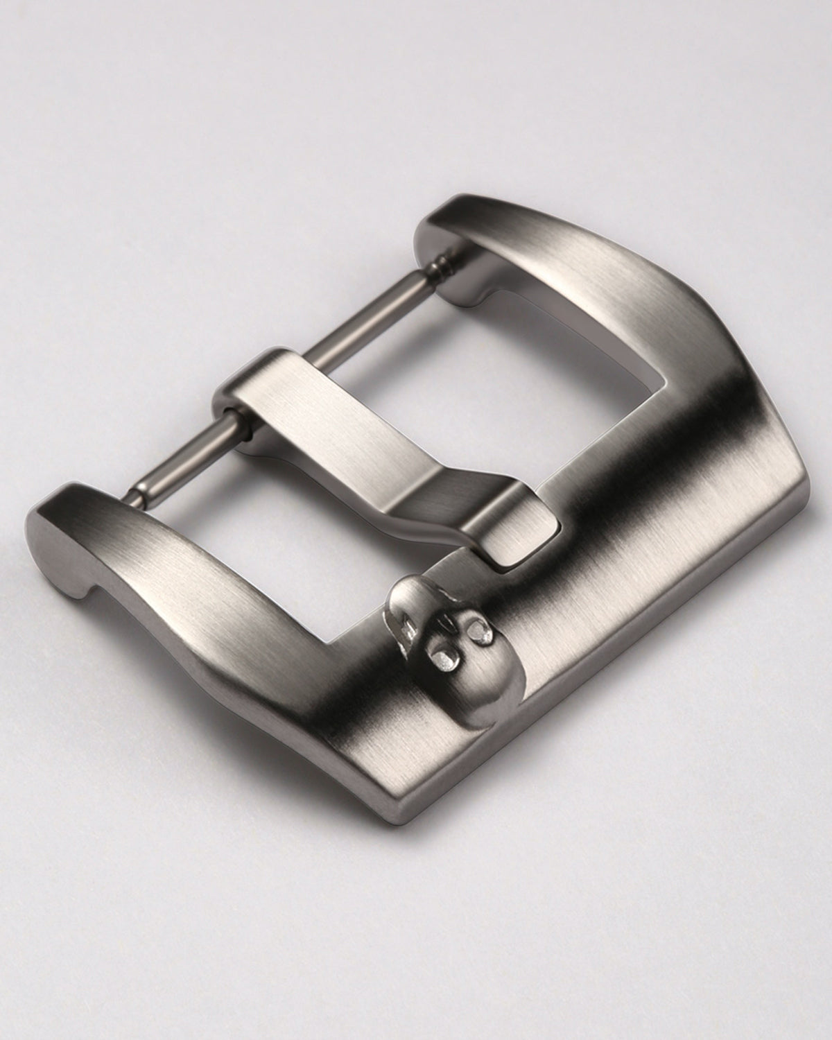 Silver 316L Stainless Steel Trapezoid Pre-V Style Watch Buckle with Gothic Skull Relief | Matte Brushed Finish