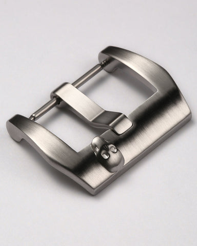 Silver 316L Stainless Steel Trapezoid Pre-V Style Watch Buckle with Gothic Skull Relief | Matte Brushed Finish