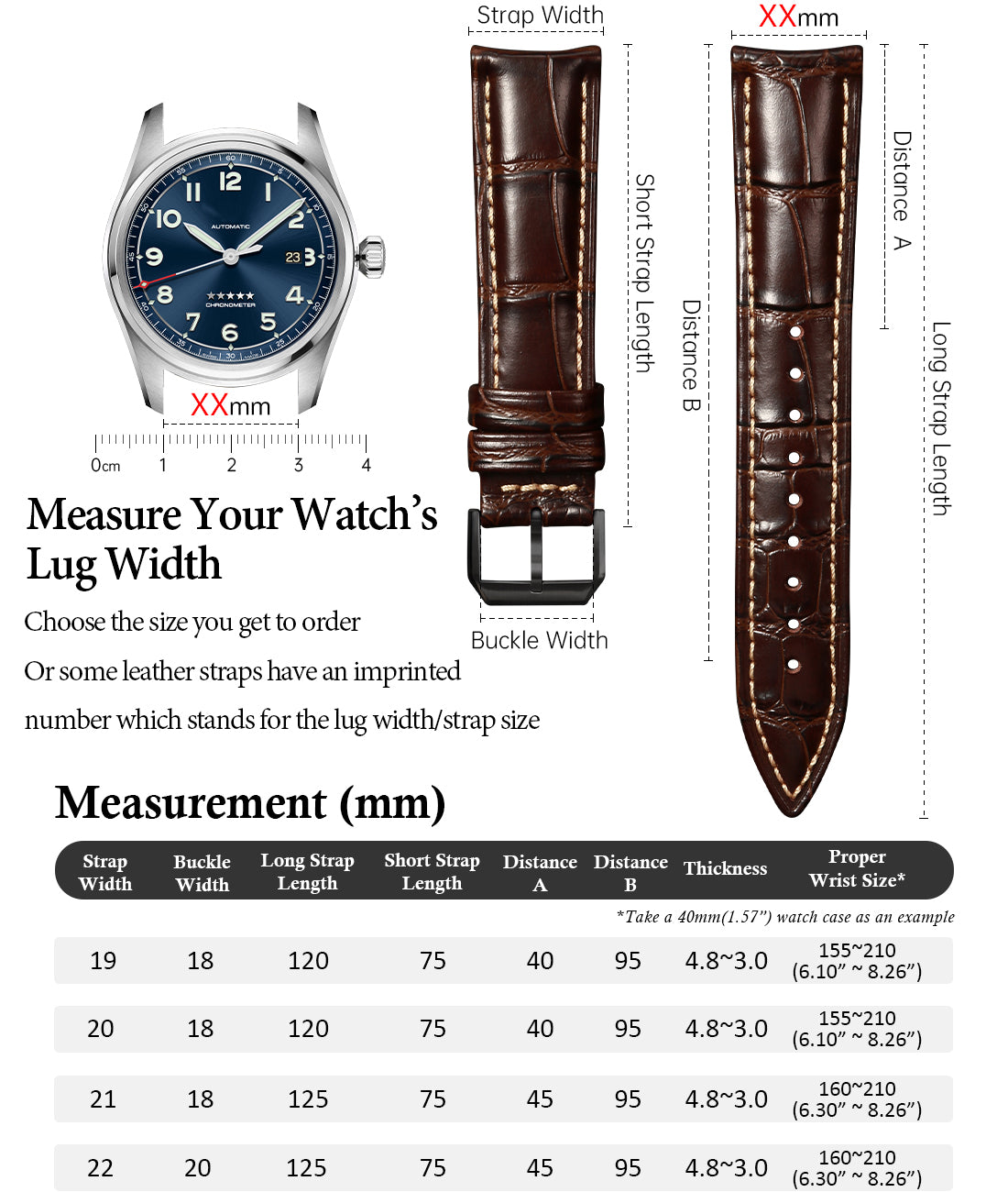 Size Guide for Alligator Grain Straps