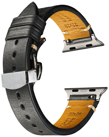 Italian-Soft-Calfskin-iWatch-Straps-Black-Clasp-Silver