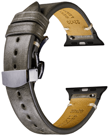 Italian-Soft-Calfskin-iWatch-Straps-Gray-Clasp-Black